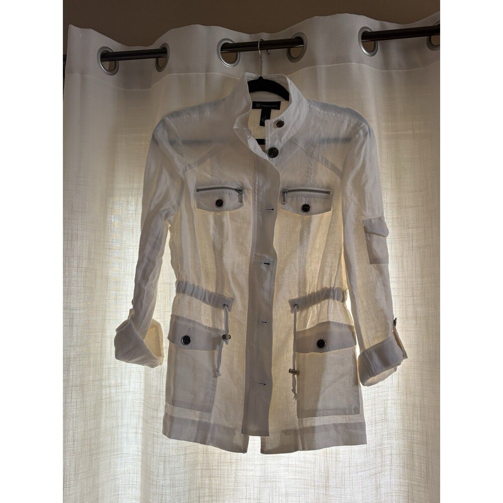 NEW INC International Concepts 100% Linen Utility Jacket Natural White Women S
